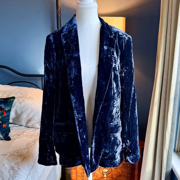 Simons Navy Blue Crushed Velvet Blazer - Picture 3 of 12